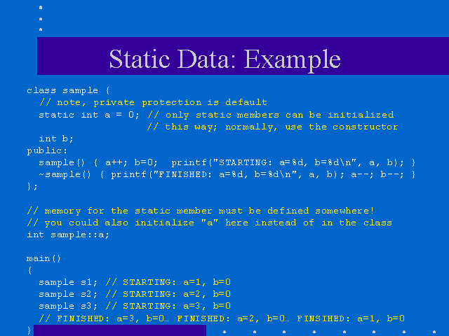 What is an example of a static data?